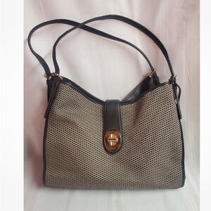 Coach Black and Tan Shoulder Bag with Structured Design